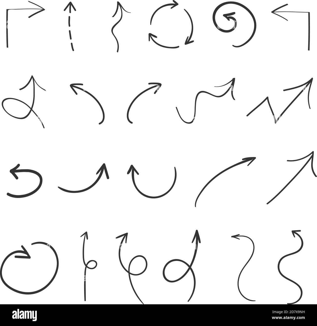 The hand drawn arrow collection set on white background Stock Vector