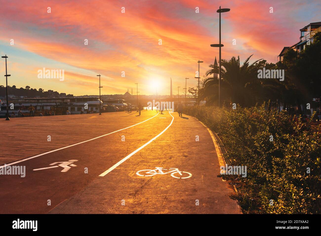 pedestrian and cycling paths in Istanbul, Turkey at sunset Stock Photo