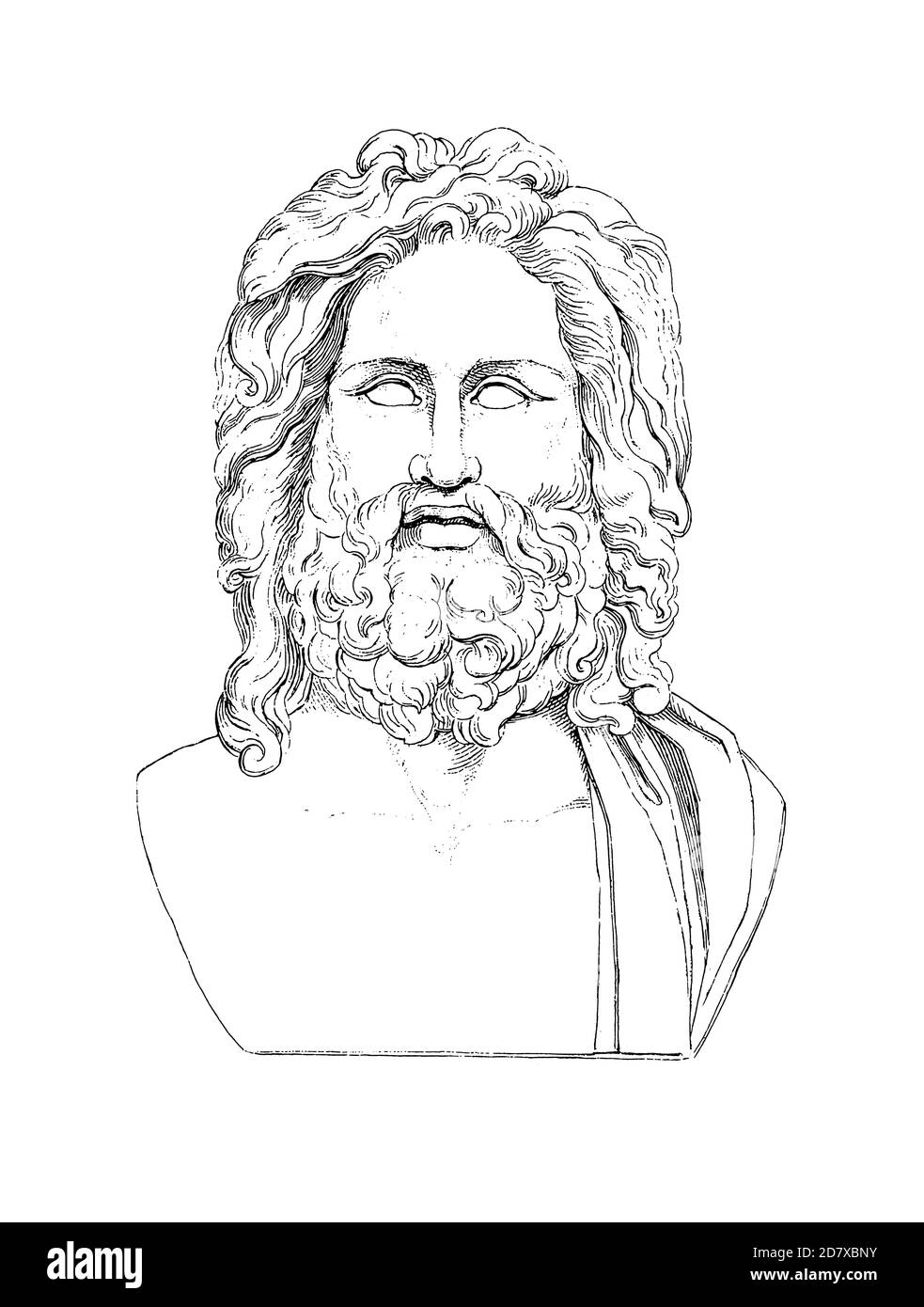 19th-century engraving of Otricoli Zeus, bust of Zeus currently in the Vatican Museum. Illustration published in Systematischer Bilder Atlas - Bauwese Stock Photo