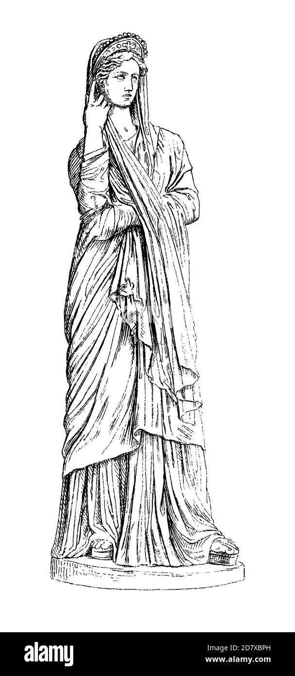 19th-century engraving of the statue of Pudicitia. Illustration published in Systematischer Bilder Atlas - Bauwesen, Ikonographische Encyklopaedie der Stock Photo