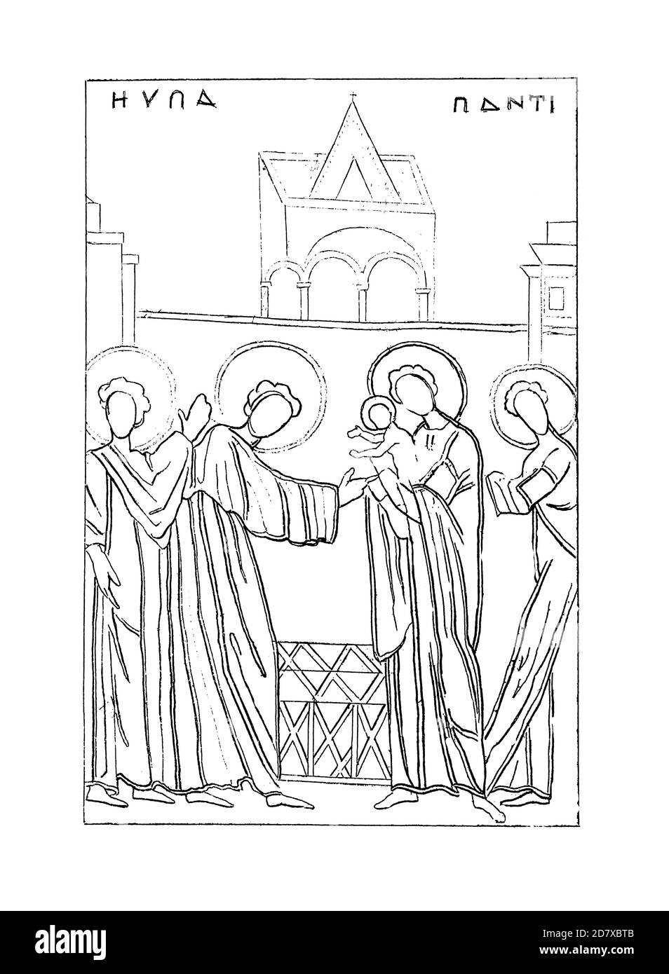 Antique 19th-century engraving depicting relief from Basilica of Saint Paul Outside the Walls in Rome, Italy. Illustration published in Systematischer Stock Photo