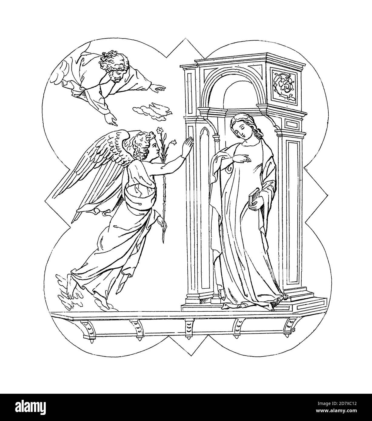 Antique illustration of relief by Lorenzo Ghiberti at the Florence Baptistery. Engraving published in Systematischer Bilder Atlas - Bauwesen, Ikonogra Stock Photo
