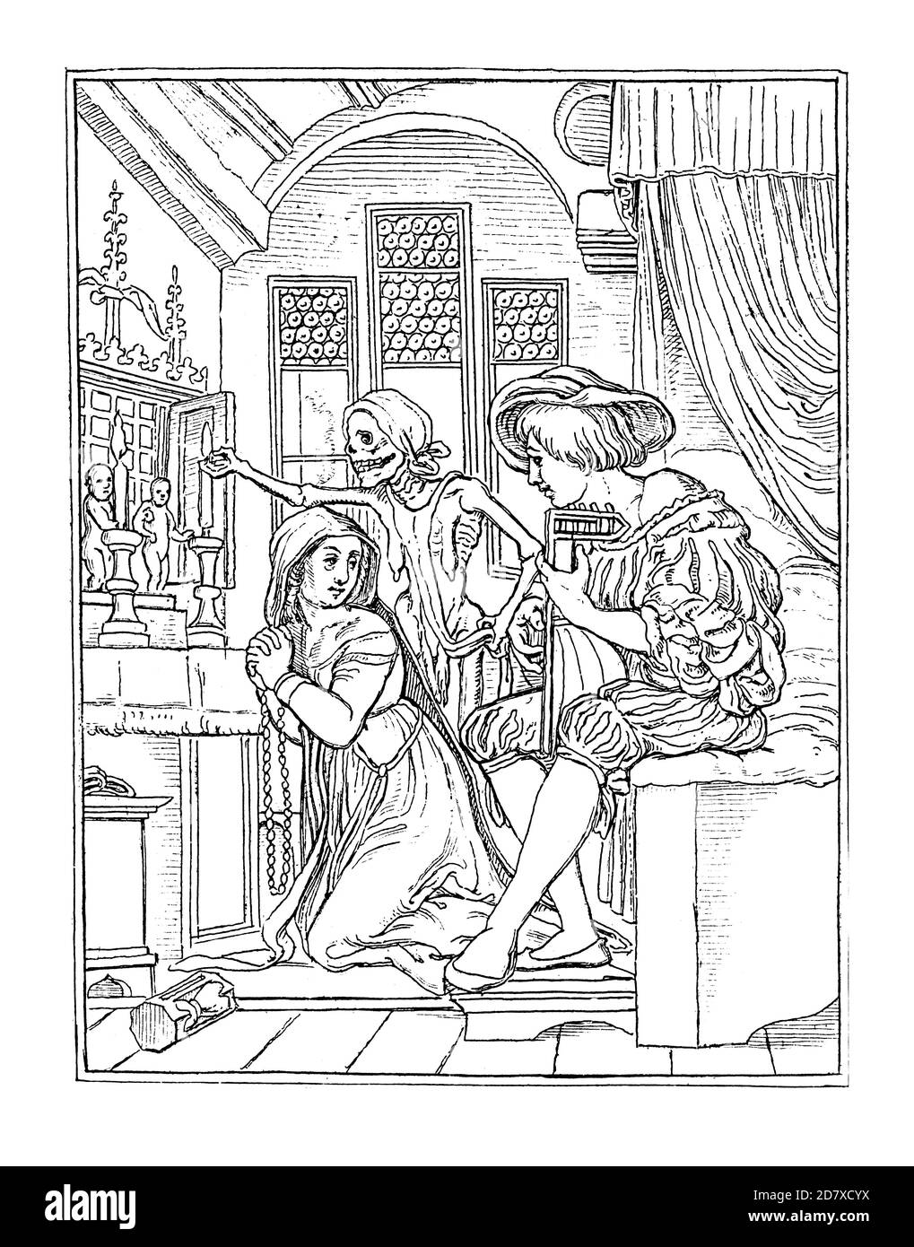 Antique 19th-century illustration depicting woodcut from the Dance of Death series by Hans Holbein the Younger. Published in Systematischer Bilder-Atl Stock Photo