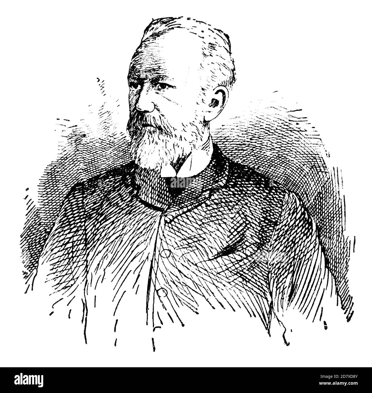 Portrait of Pyotr Ilyich Tchaikovsky - a Russian composer of the Romantic period. Illustration of the 19th century. White background. Stock Photo