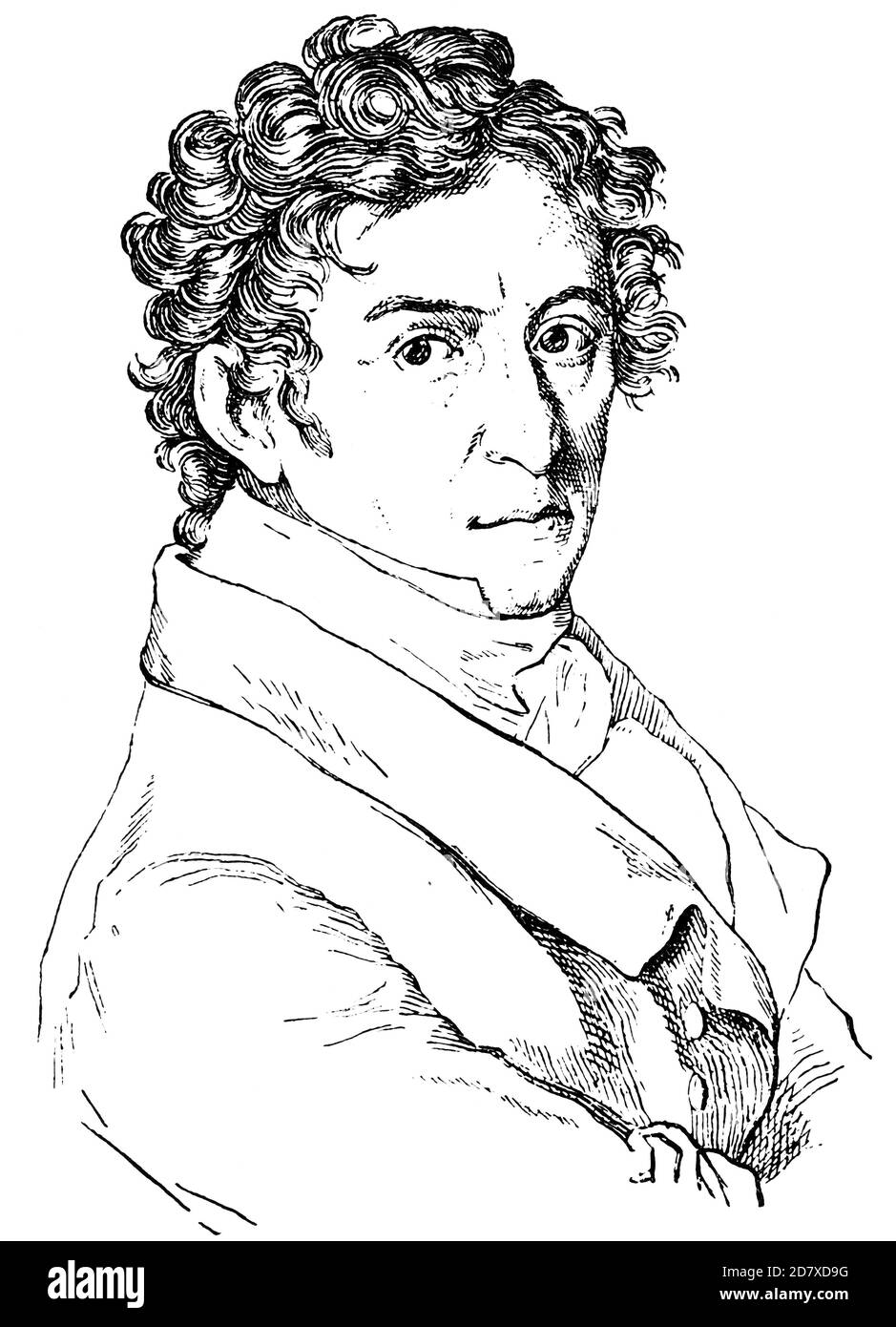 Portrait of Ludwig Devrient - a German actor, noted for his playing in the works of Shakespeare and Schiller. Illustration of the 19th century. White background. Stock Photo