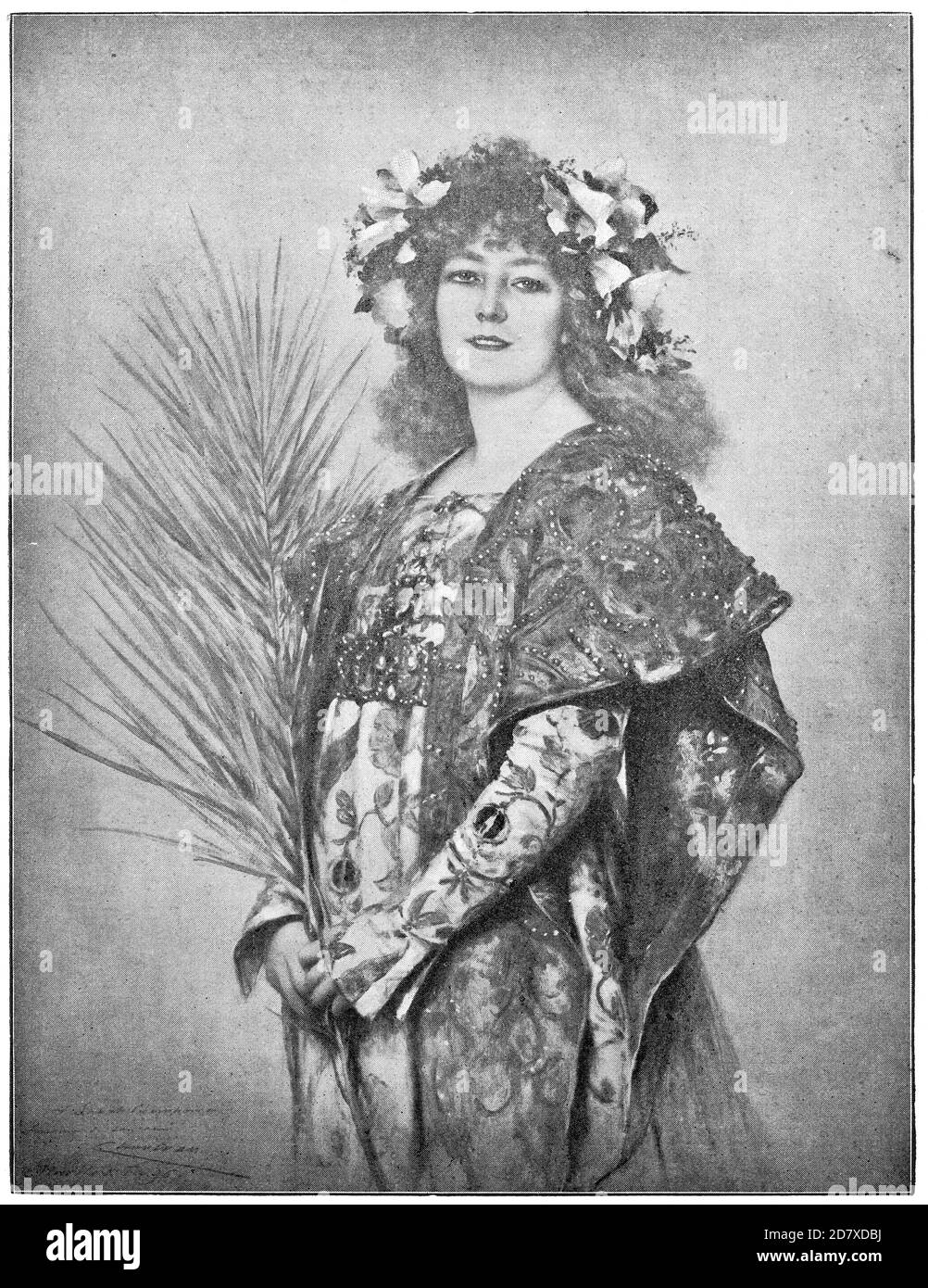 Portrait of Sarah Bernhardt (as Gismonda) - a French stage actress. Illustration of the 19th century. White background. Stock Photo