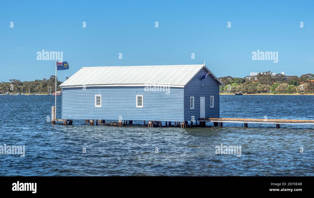 The Crawley Edge Boathouse, aka the Blue Boathouse, in the Swan River