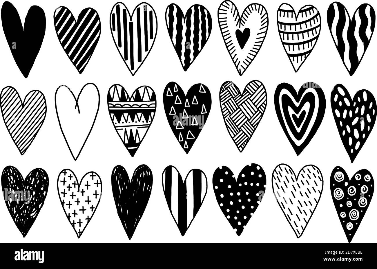 Heart doodle drawing isolated collection.Design decoration element. Stock Vector