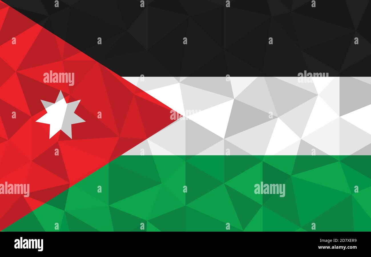 Low poly Jordan flag vector illustration. Triangular Jordanian flag