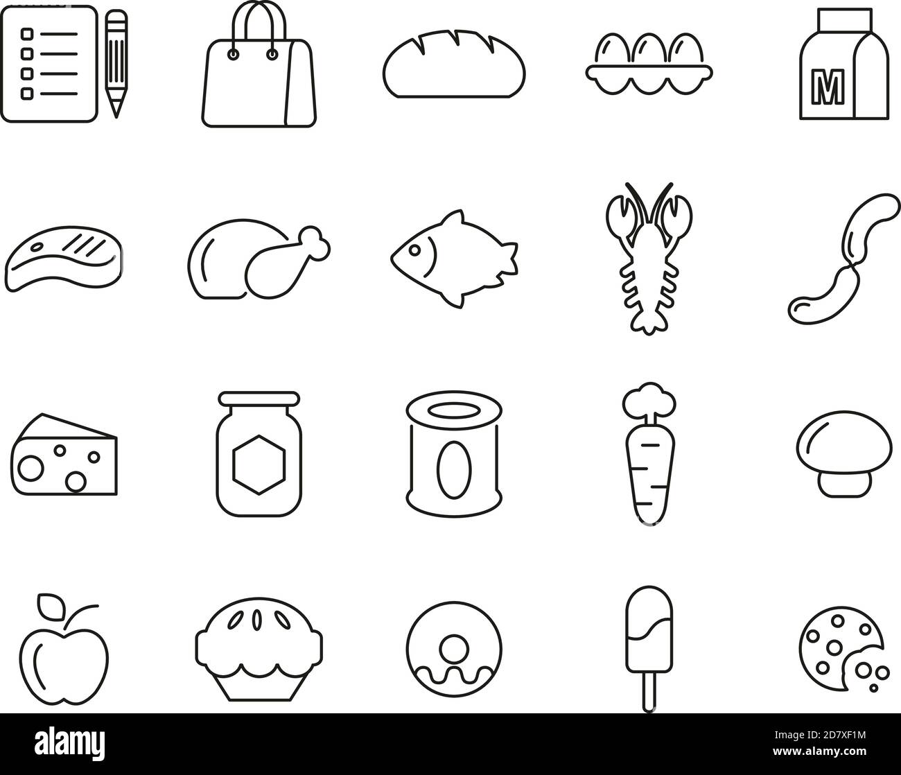 Grocery List Icons Black & White Thin Line Set Big Stock Vector Image ...