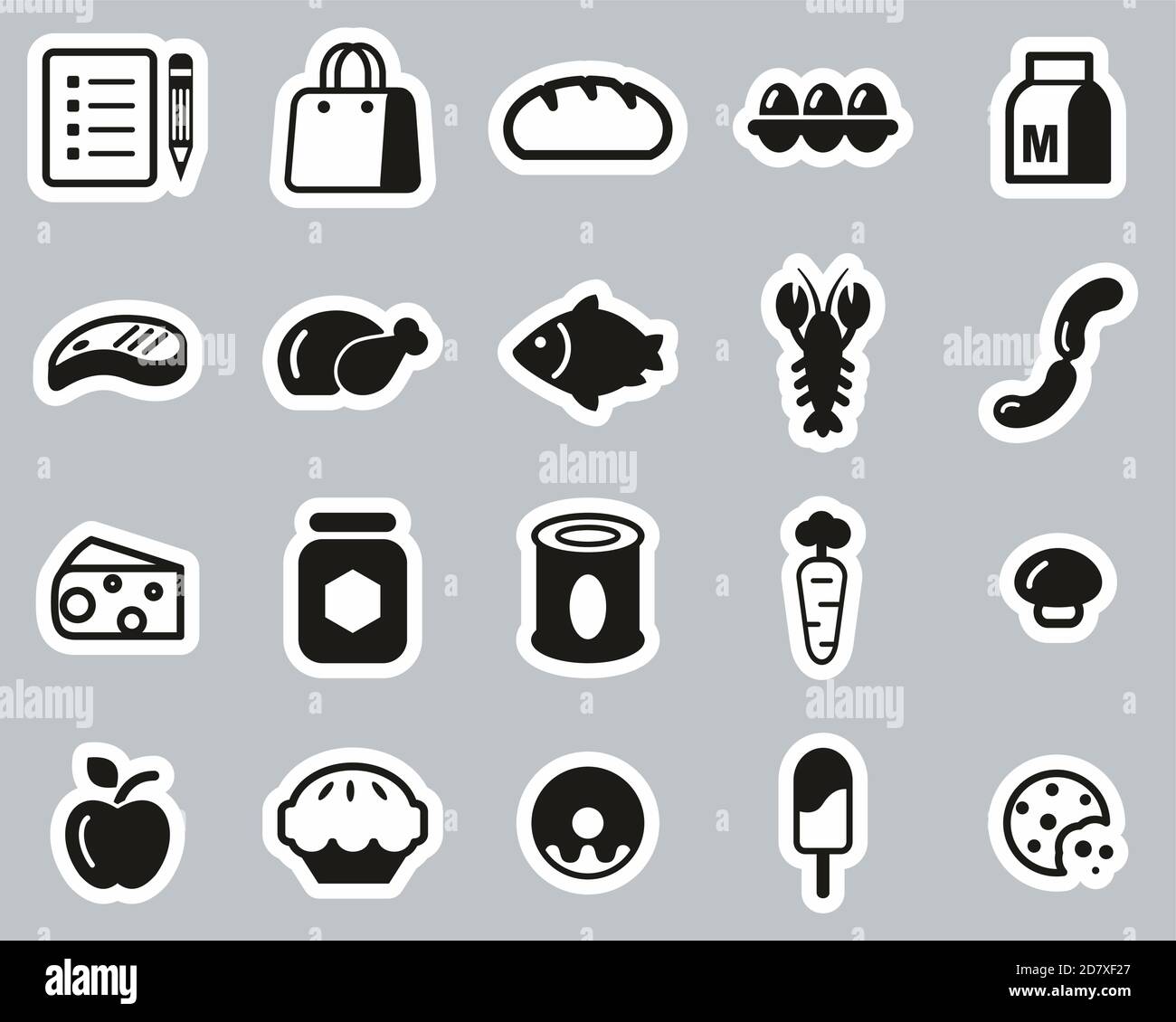 Grocery List Icons Black & White Sticker Set Big Stock Vector Image ...