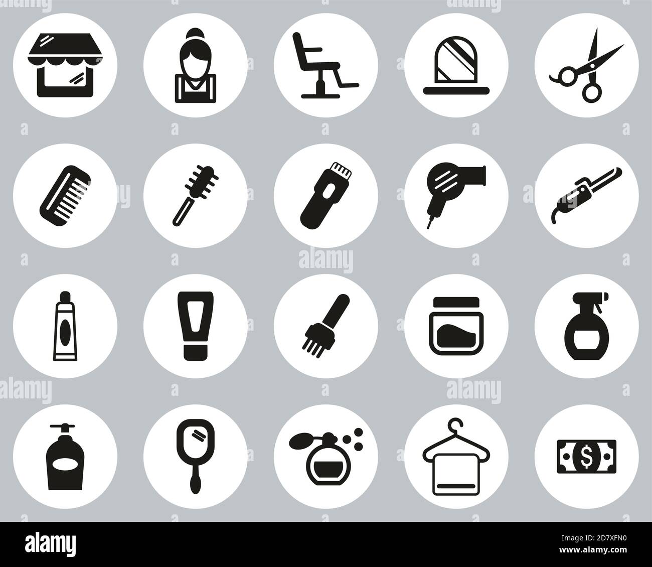 Hair Salon & Hair Salon Equipment Icons Black & White Flat Design ...