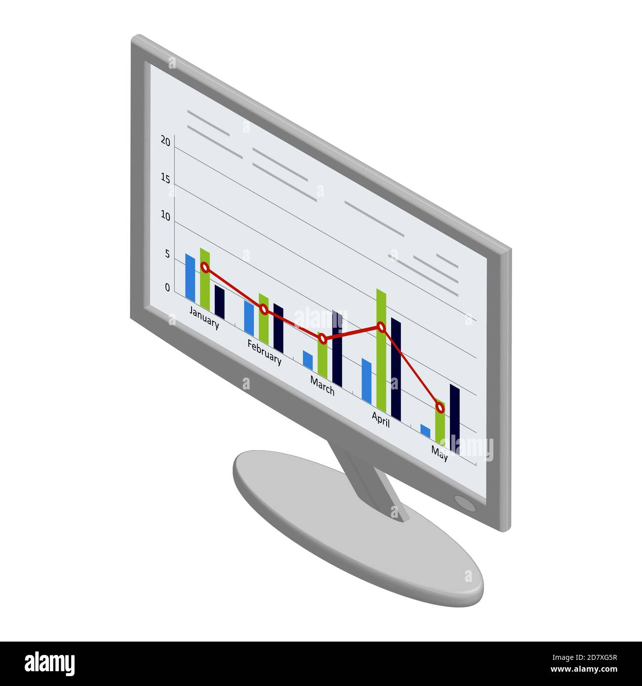 Isometric monitor with graphs and charts on the screen isolated on ...
