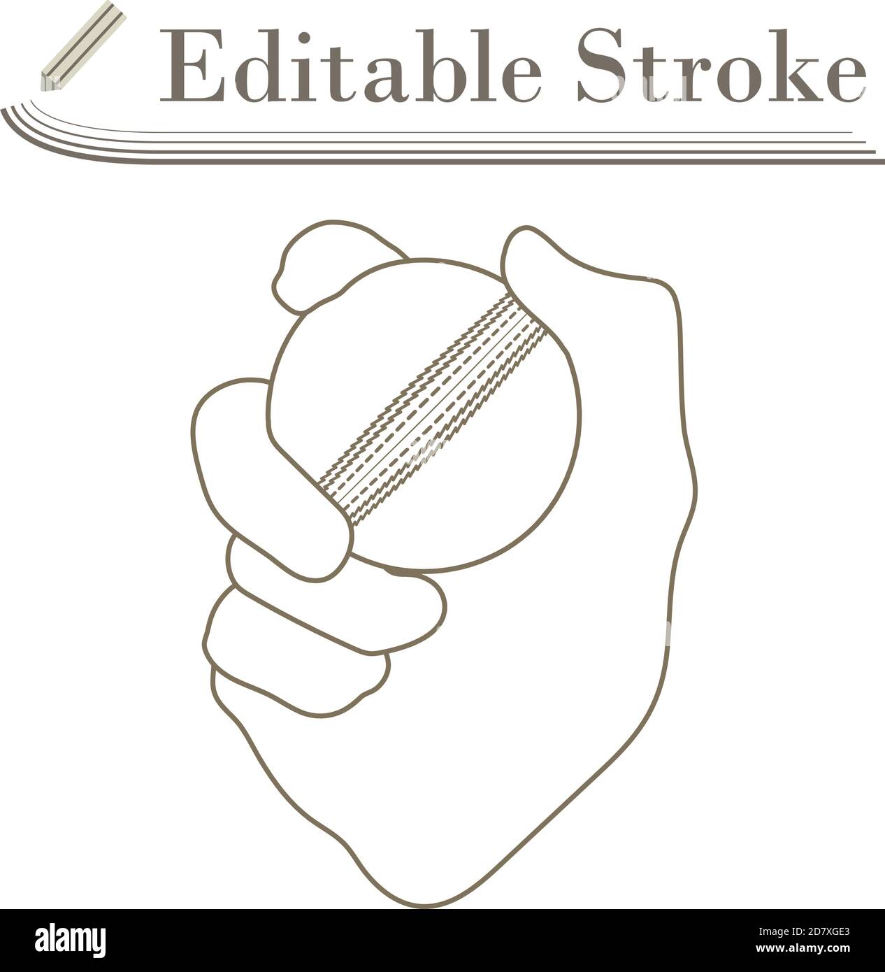 Hand Holding Cricket Ball Icon. Editable Stroke Simple Design. Vector Illustration. Stock Vector