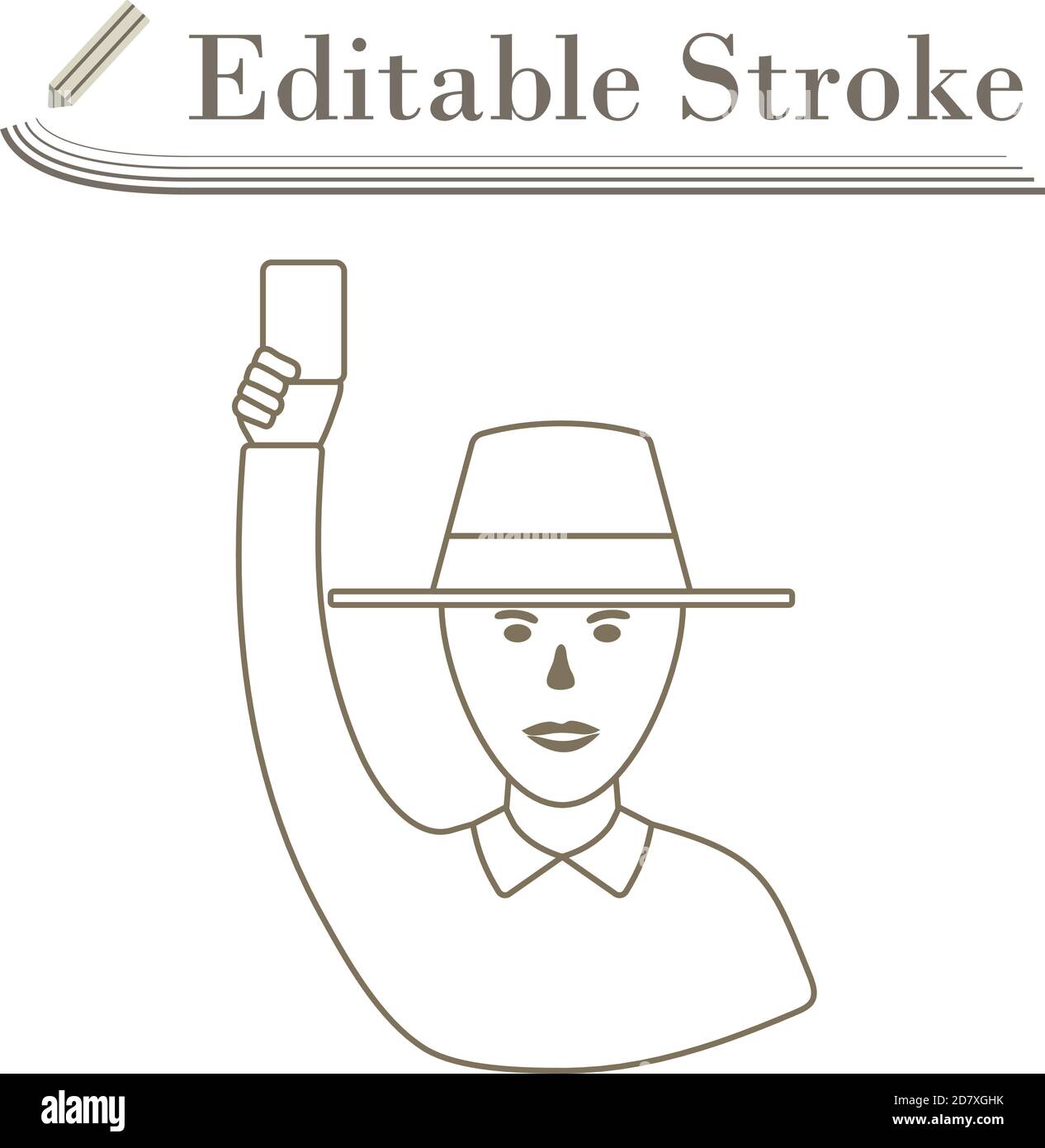 Cricket Umpire With Hand Holding Card Icon. Editable Stroke Simple Design. Vector Illustration. Stock Vector