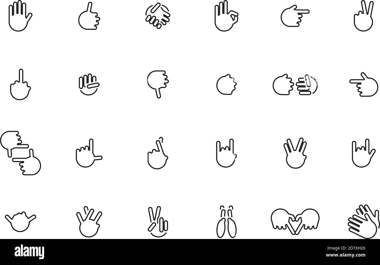 Hand Signs And Hand Gestures Icons Black And White Thin Line Set Big Stock Vector Image And Art Alamy 8995