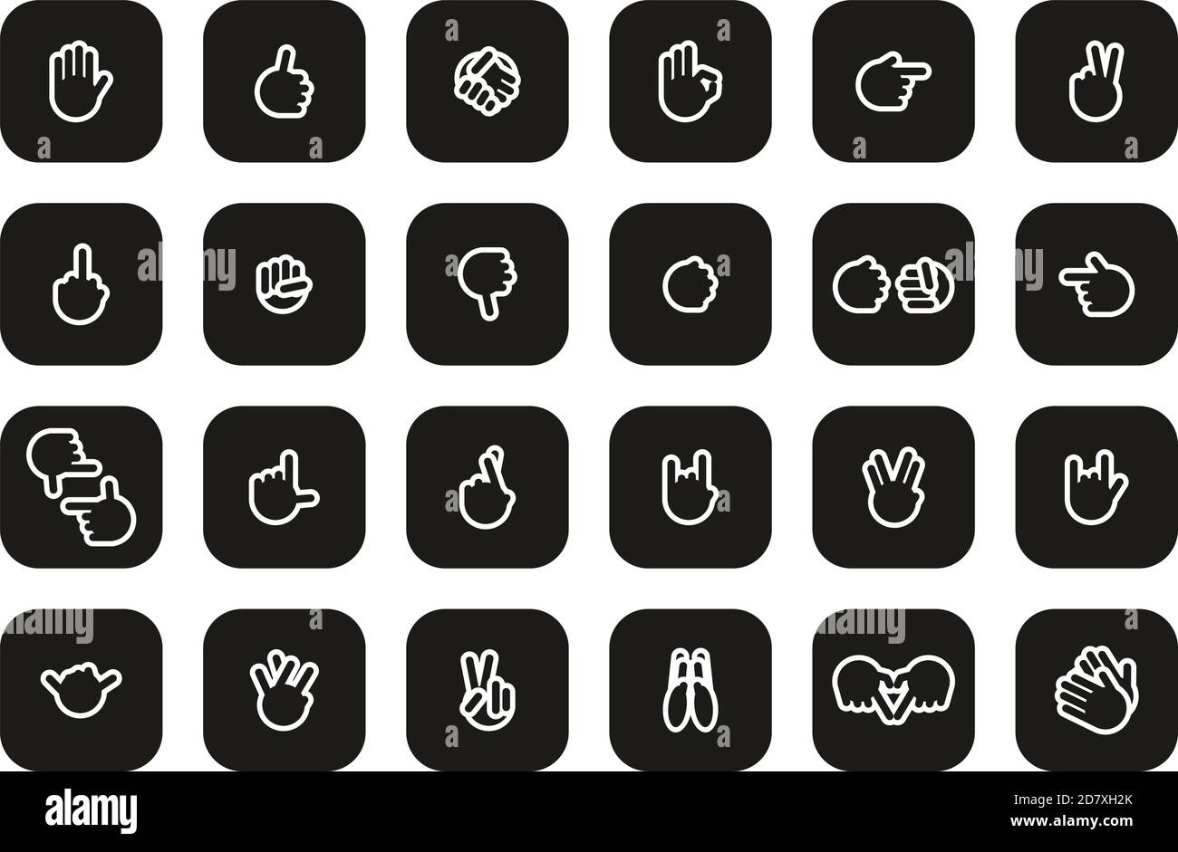 Hand Signs & Hand Gestures Icons White On Black Flat Design Set Big ...