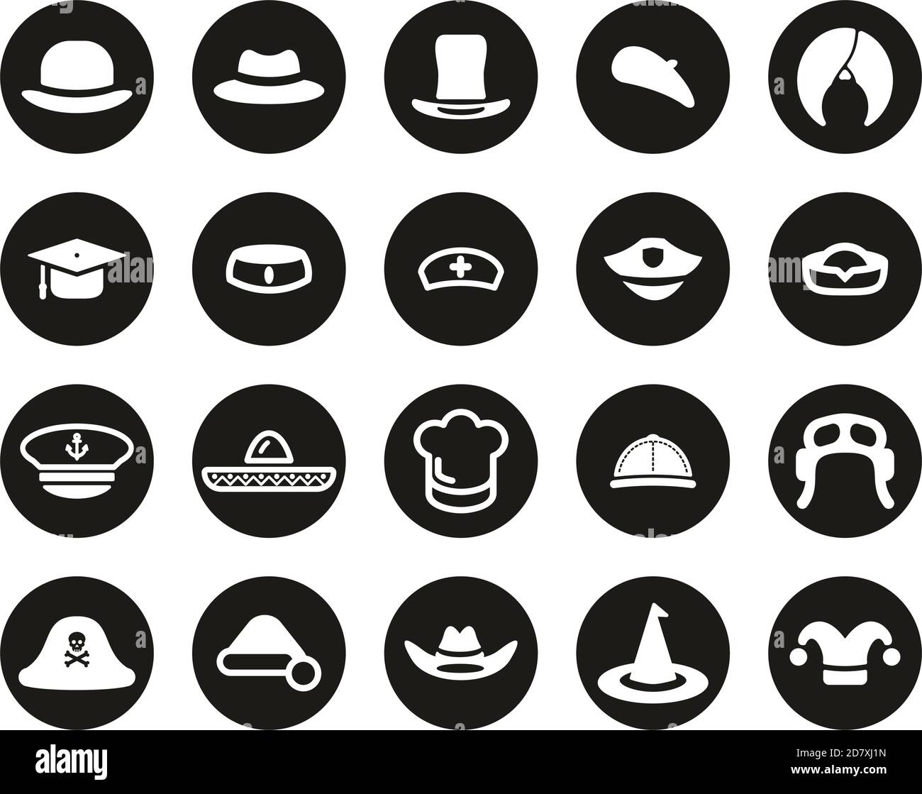 Hat Icons White On Black Flat Design Circle Set Big Stock Vector