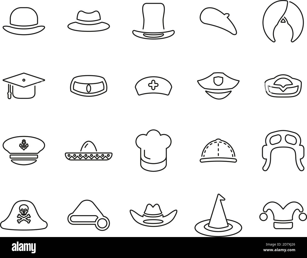 Hat Icons Black & White Thin Line Set Big Stock Vector Image & Art - Alamy