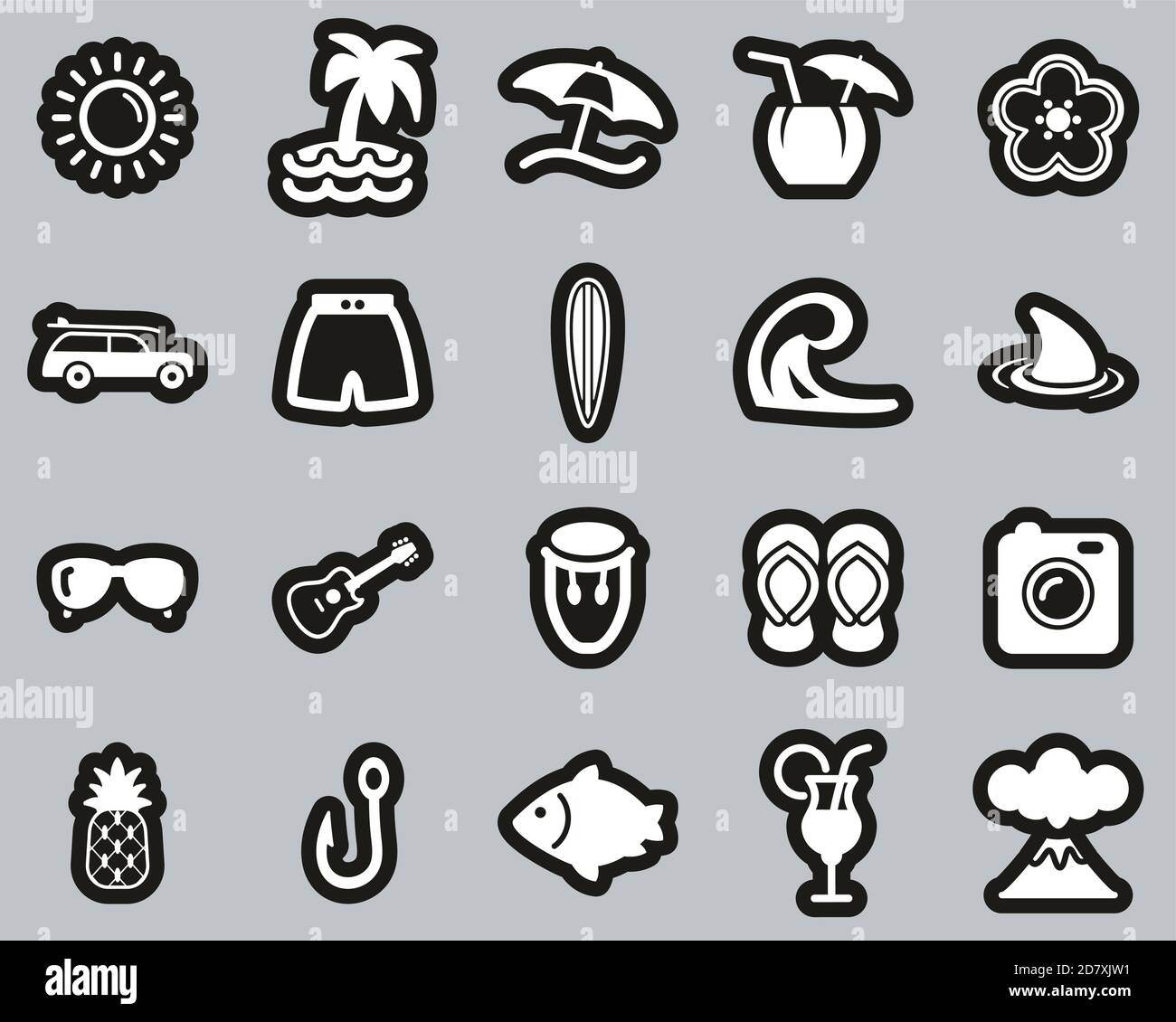 https://c8.alamy.com/comp/2D7XJW1/hawaii-culture-lifestyle-icons-white-on-black-sticker-set-big-2D7XJW1.jpg