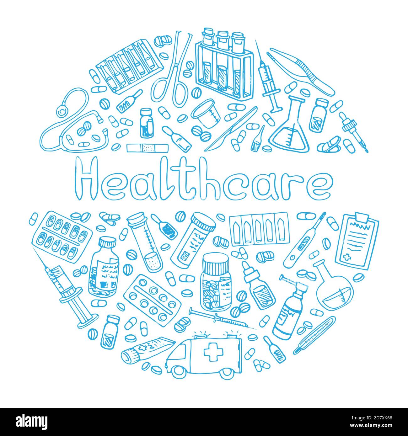 Hand Drawn Haelthceare doodle. Vector isolated Stock Vector
