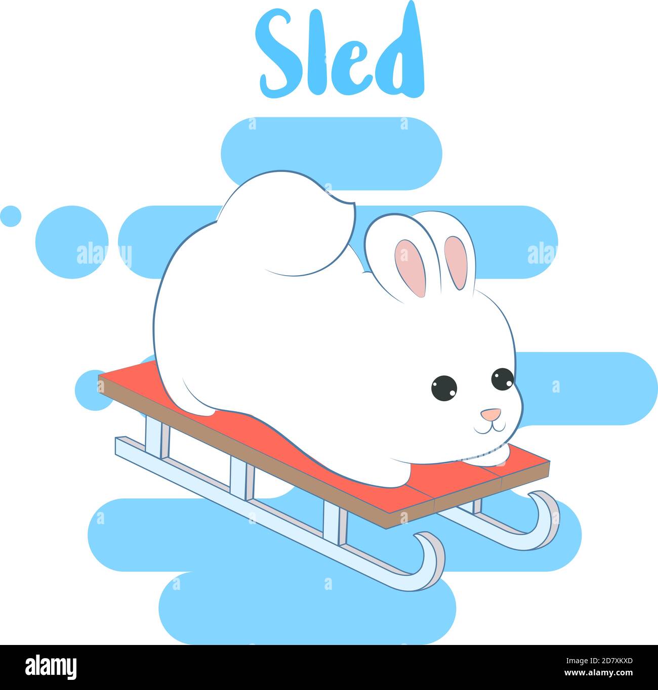 Winter sport. Cute rabbit sledding. Cartoon style. Stock Vector