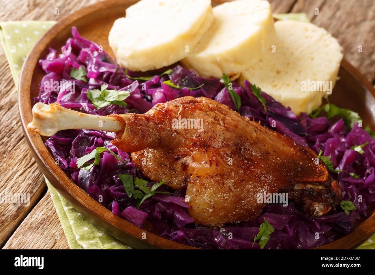 Delicious, yet simple Bohemian style duck pecena kachna close-up in a plate  on the table. horizontal Stock Photo - Alamy