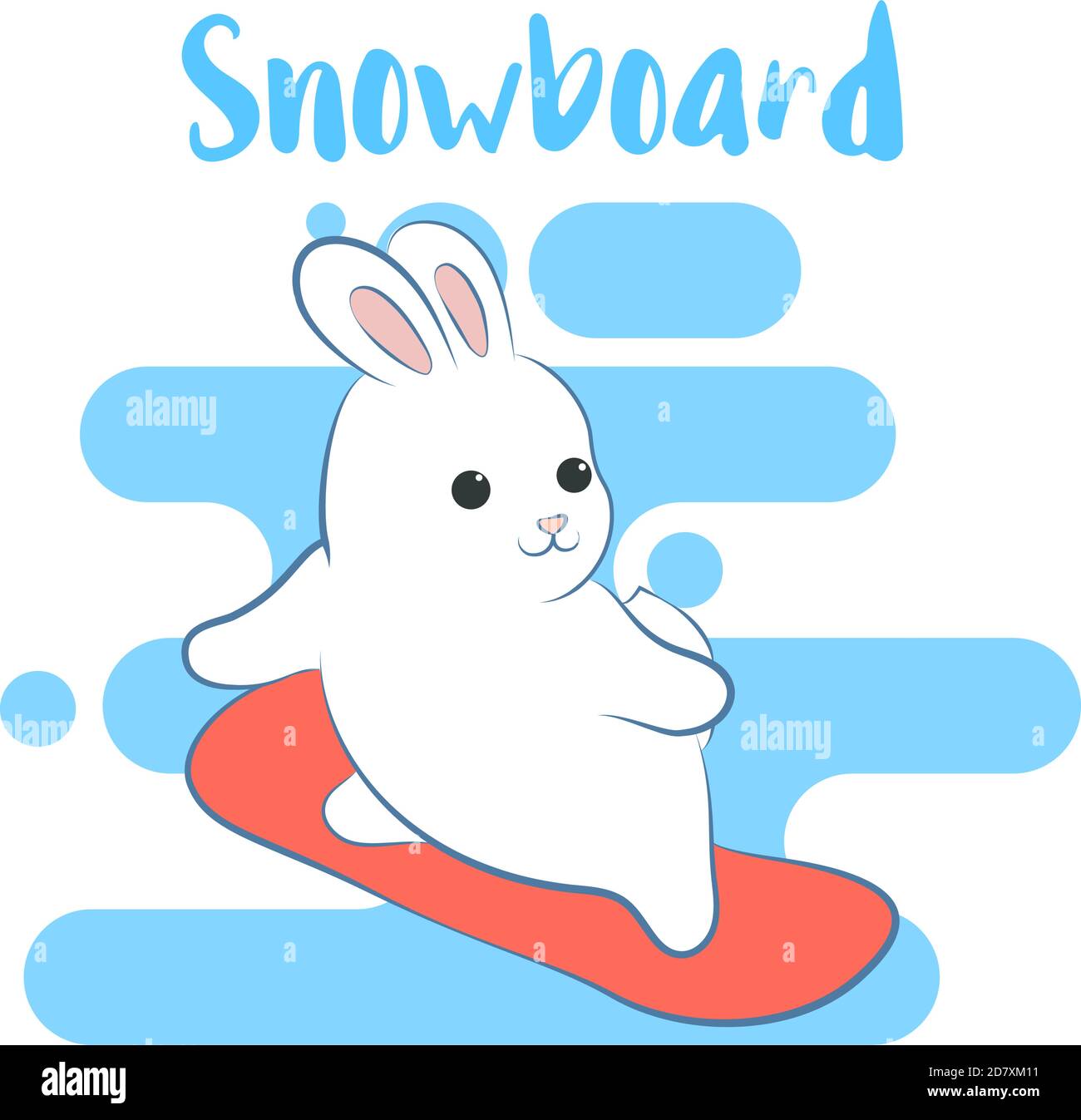 Winter sport. Rabbit race on snowboard. Cartoon style Stock Vector
