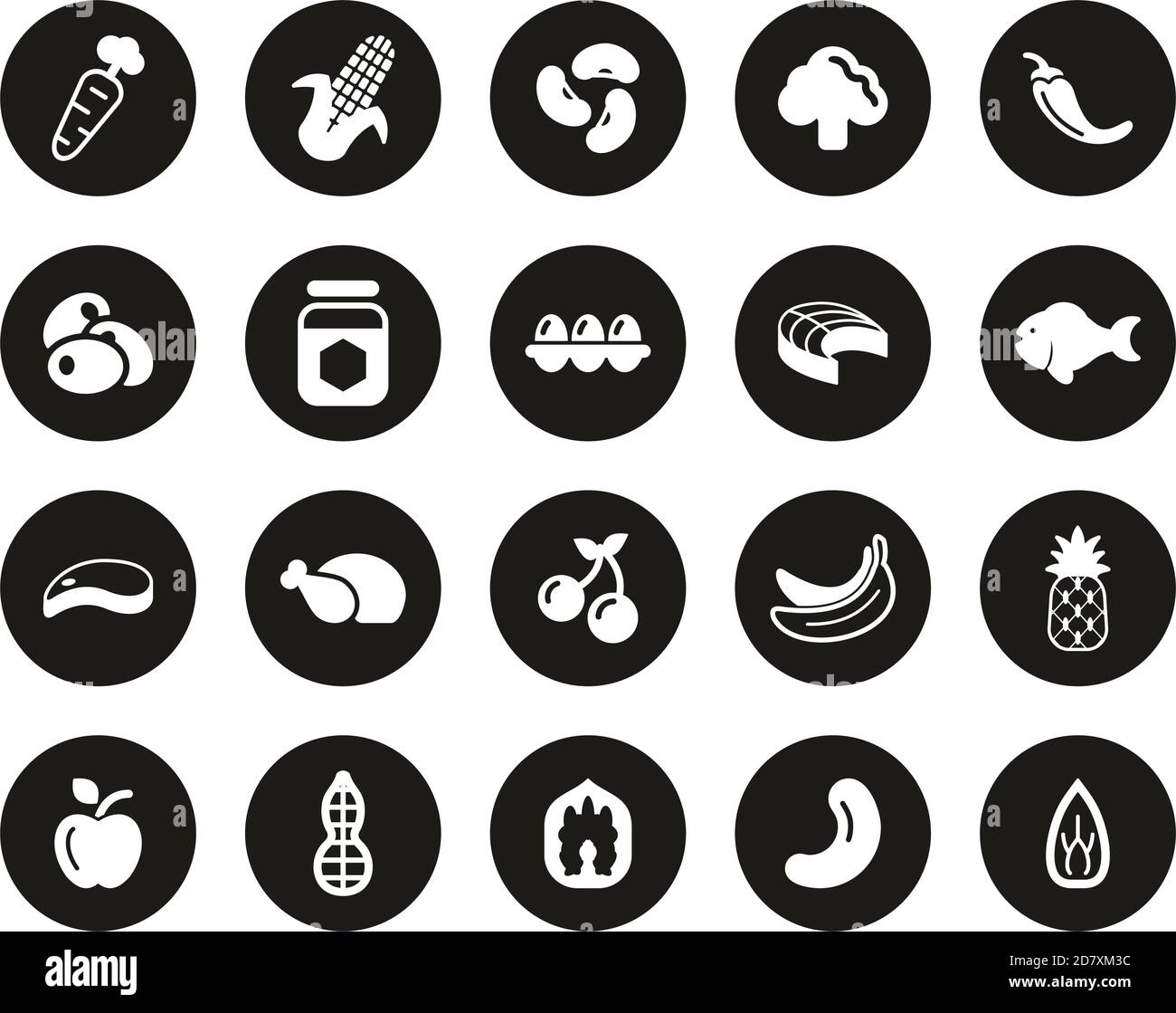 Healthy Food Icons White On Black Flat Design Circle Set Big Stock ...