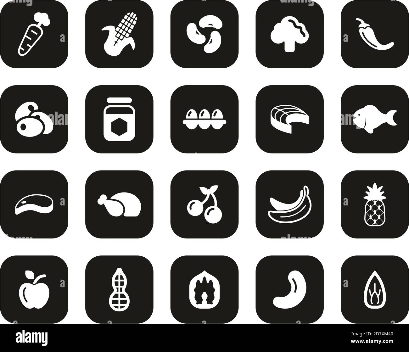 Healthy Food Icons White On Black Flat Design Set Big Stock Vector ...