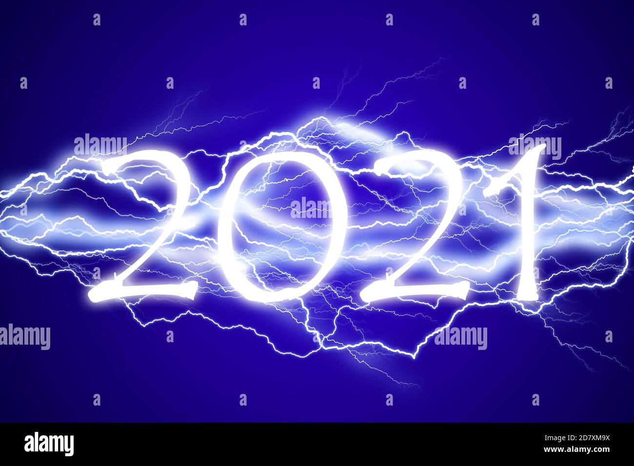 2021, lightning effect at night, striking new year greetings Stock Photo