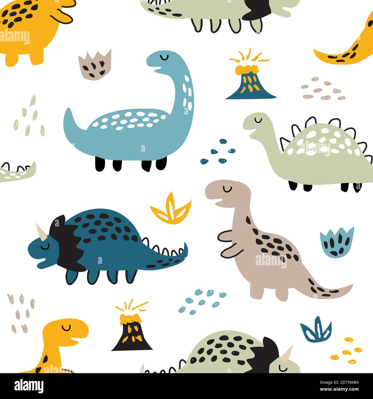 Childish seamless pattern with cute dinosaurs . Creative texture for fabric and textile Stock Vector