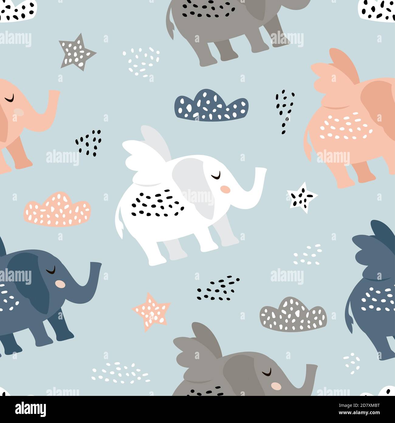 Childish seamless pattern with cute elephant . Creative texture for fabric and textile Stock Vector
