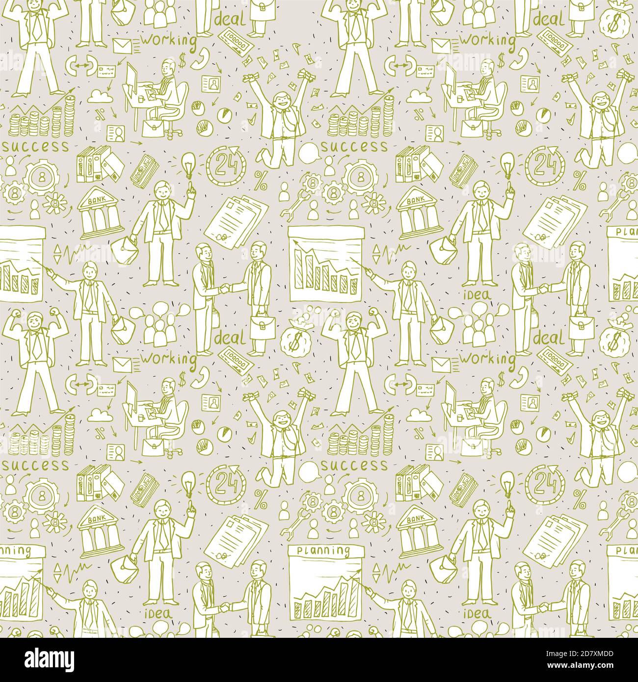 Business People seamless Doodles. Hand drawn Vector pattern Stock Vector