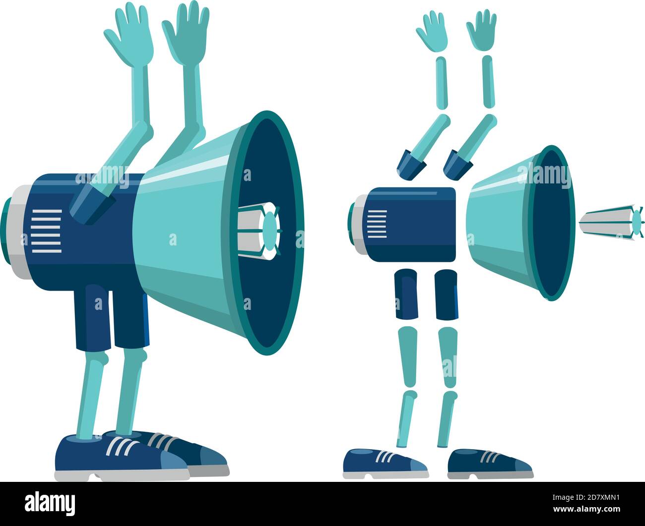 Cartoon funny megaphone with arms and legs. Vector illustration ready for animation Stock Vector