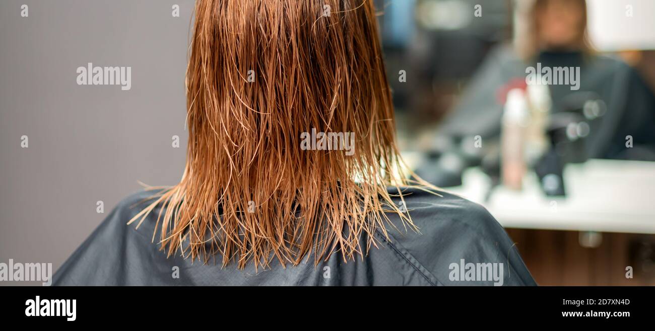 Back view of beautiful wet long red straight hair of young woman in hair salon Stock Photo - Alamy Back view of beautiful wet long red straight hair of young woman in hair salon Stock Photo - Alamy