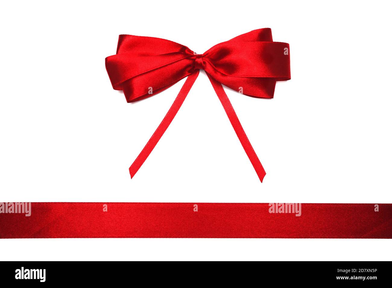 Red satin ribbon bow on white background Stock Photo