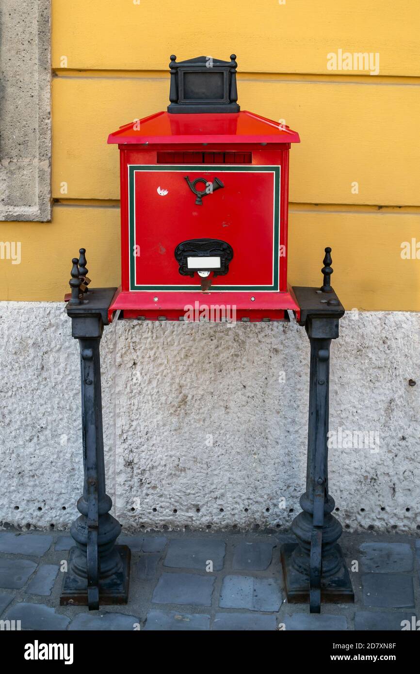 BUDAPEST, HUNGARY:  Hungarian Post Box of the Magyar Posta Stock Photo