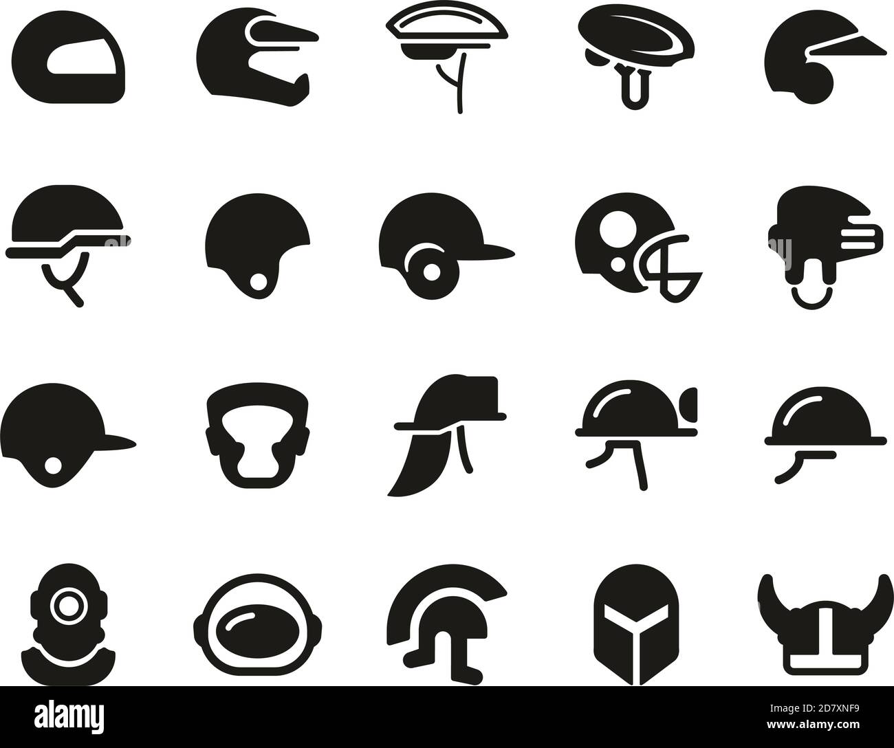 Helmet Or Safety Helmet Icons Black & White Set Big Stock Vector Image