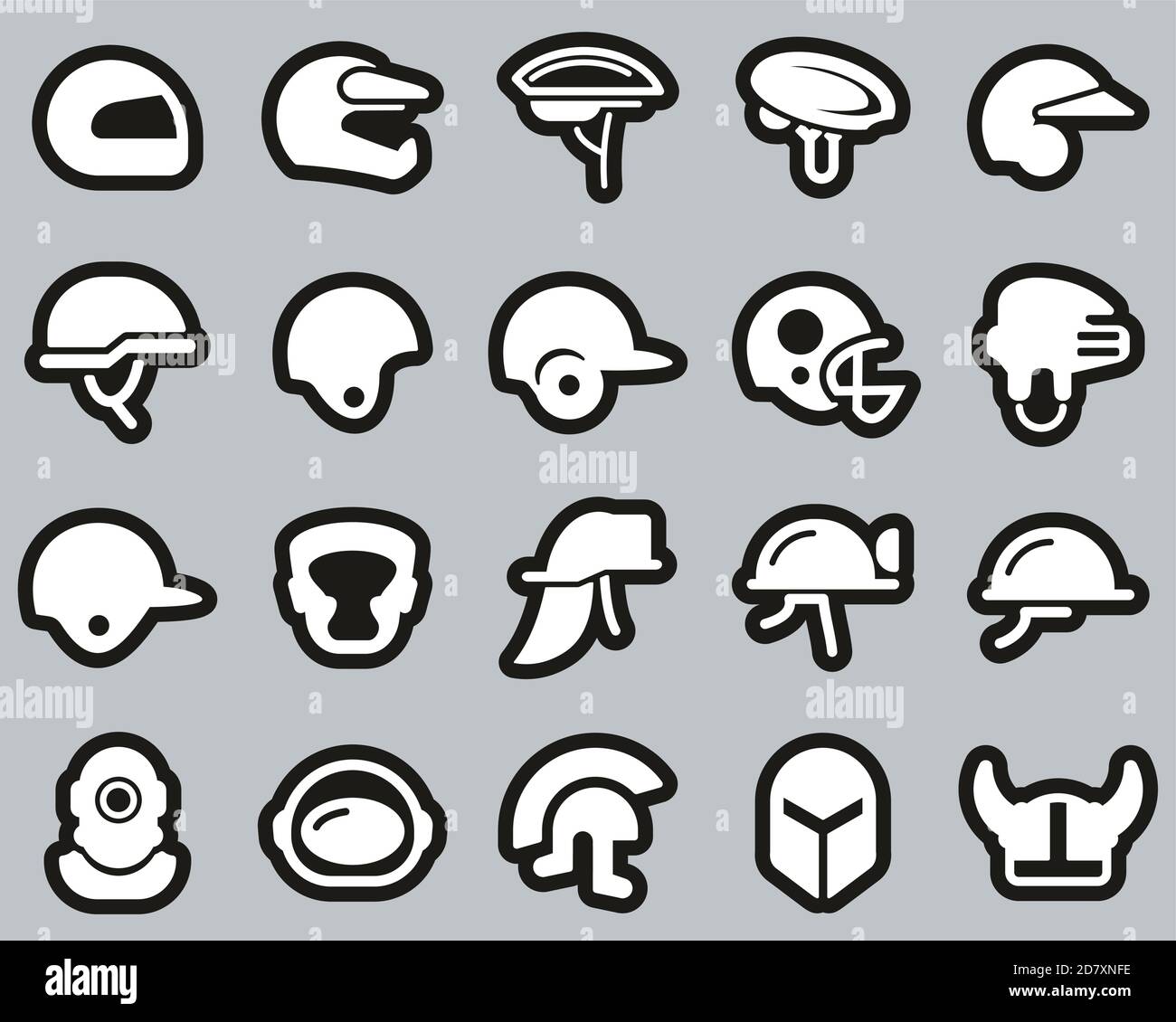 Helmet Or Safety Helmet Icons White On Black Sticker Set Big Stock