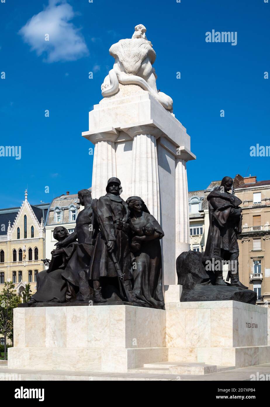 BUDAPEST, HUNGARY -  JULY 16, 2019:  Memorial monument to Tisza Istvan Stock Photo