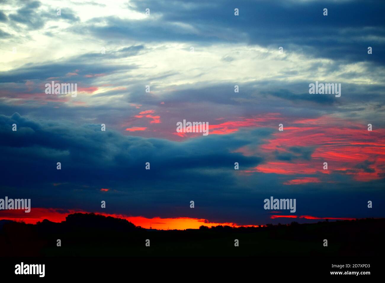 fire-like sunrise in the Eifel Stock Photo