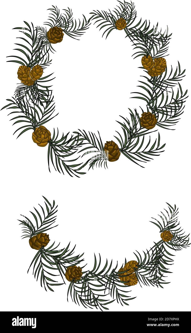 Christmas wreath with pine branches and cones Stock Vector Image & Art -  Alamy