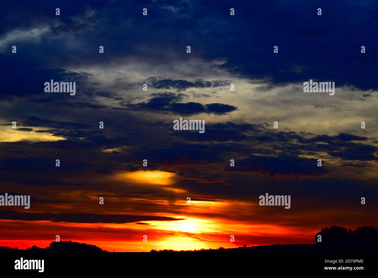 fire-like sunrise in the Eifel Stock Photo