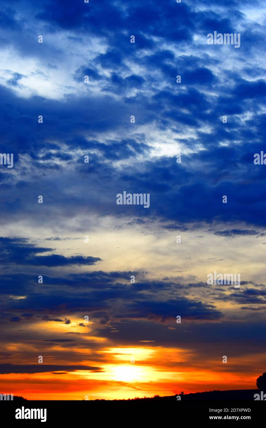 fire-like sunrise in the Eifel Stock Photo