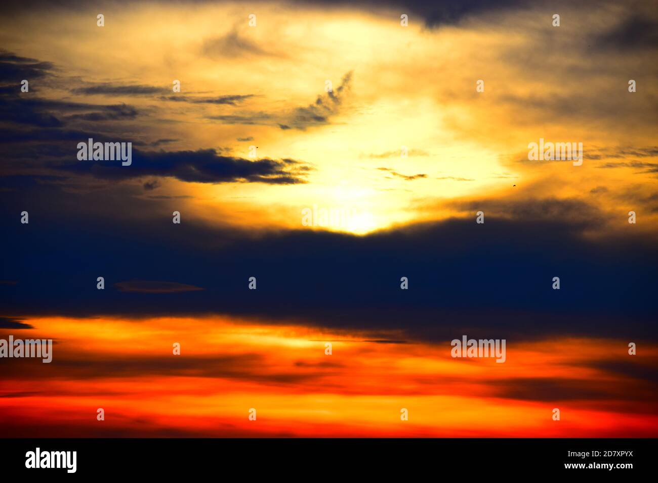 fire-like sunrise in the Eifel Stock Photo
