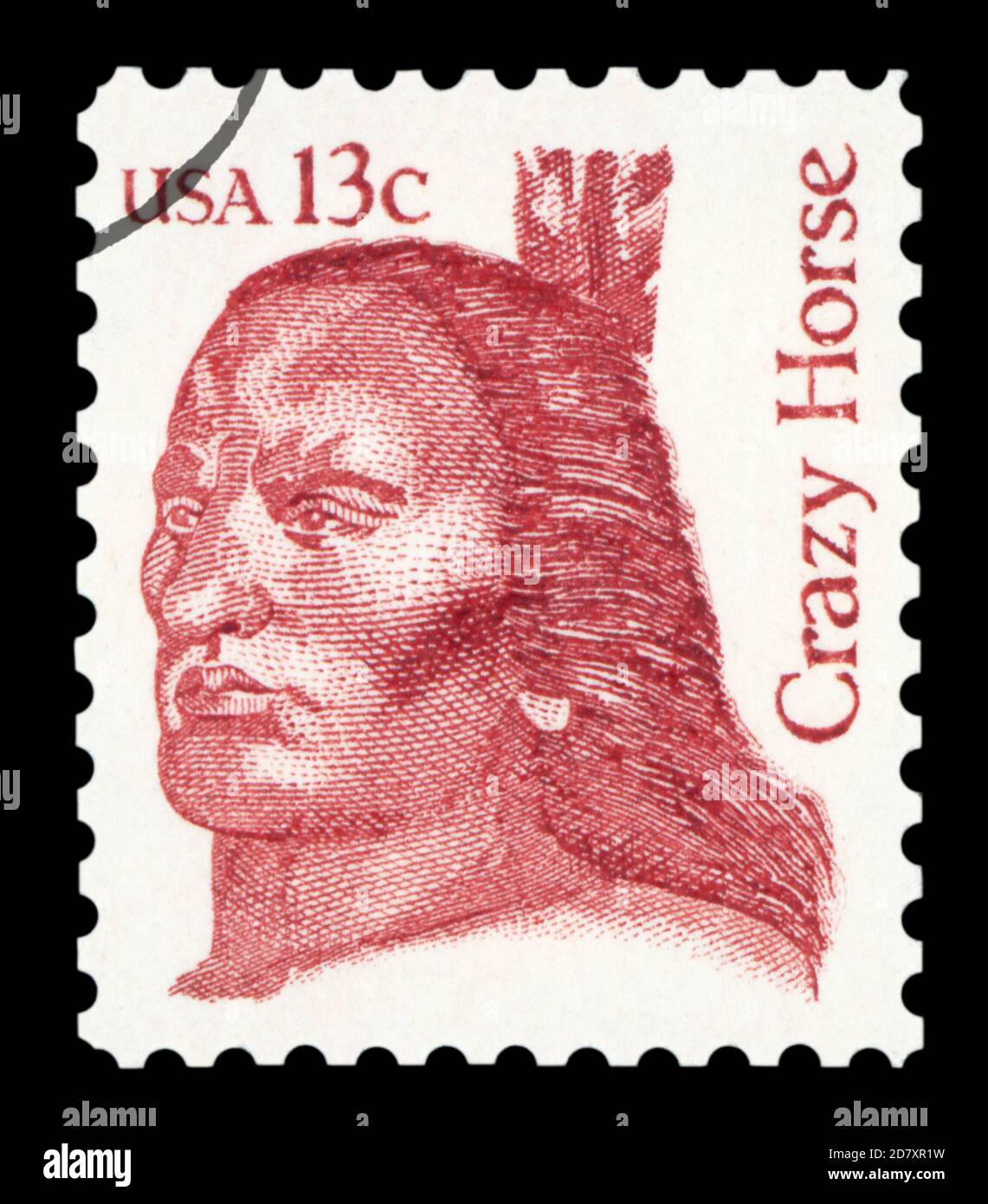 USA - CIRCA 1982: A stamp printed in United States of America shows Crazy Horse, leader of the tribe Oglala Sioux, circa 1982 Stock Photo