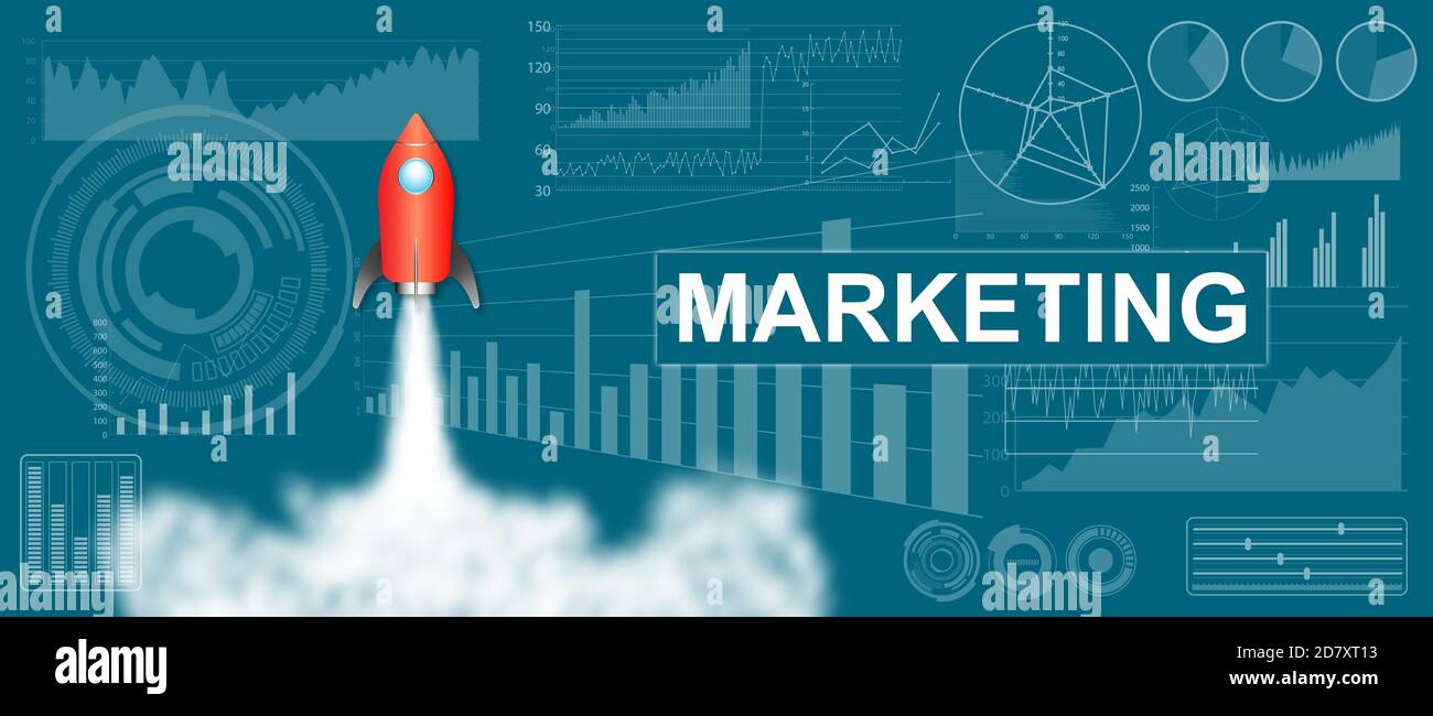 Marketing concept with a rocket launch on charts background Stock Photo ...