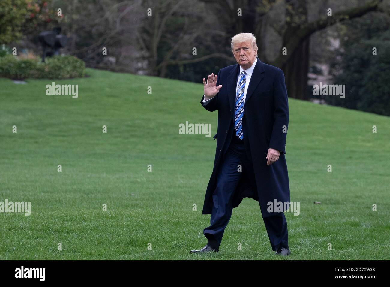 U.S. President Donald Trump arrives at the White House aboard Marine One on the South Lawn of the White House amid the coronavirus pandemic on March 28, 2020 in Washington, D.C. Credit: Alex Edelman/The Photo Access Stock Photo