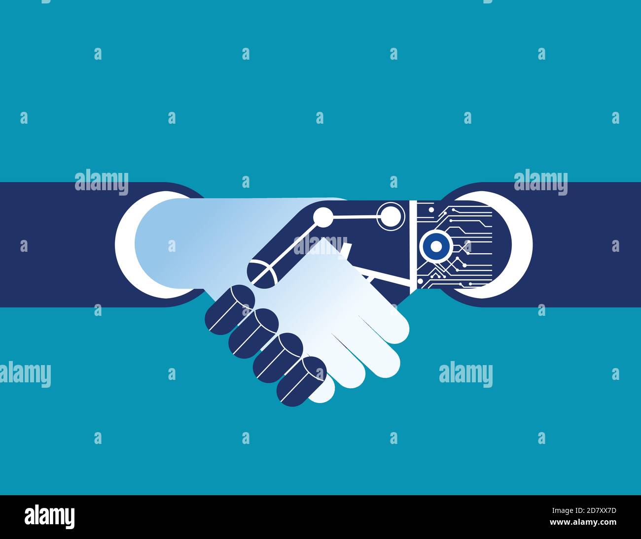 Business human and robot hands shake. Concept business artificial ...